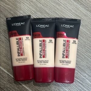 New 3X L'Oreal Infallible Pro-Matte Foundation #101 Classic ivory